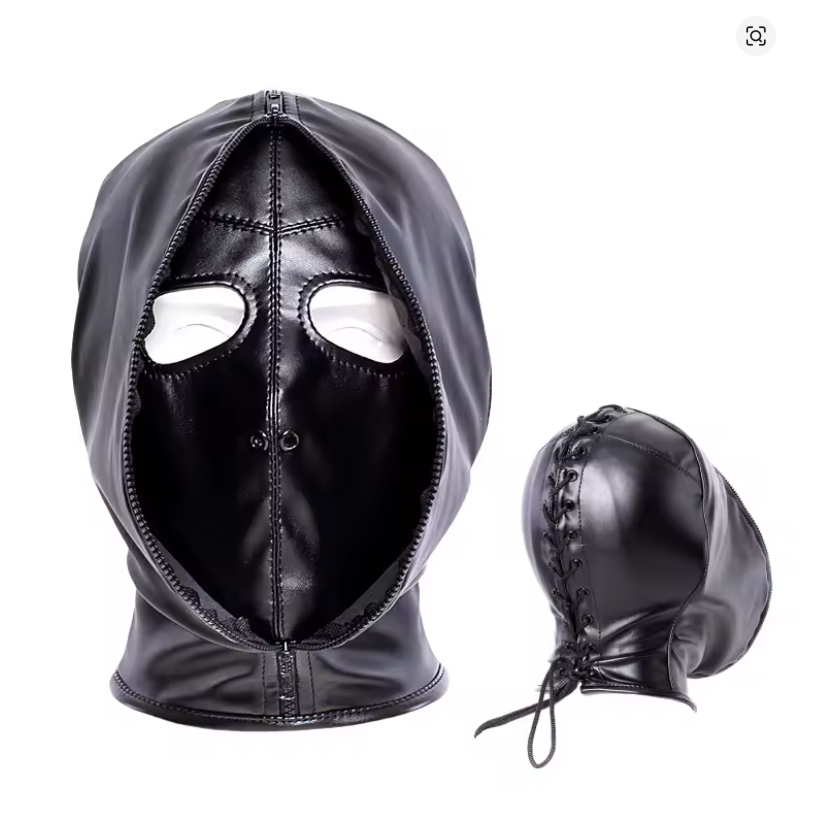 Capucha de Cuero con Cremallera – Anonimato y control sensorial