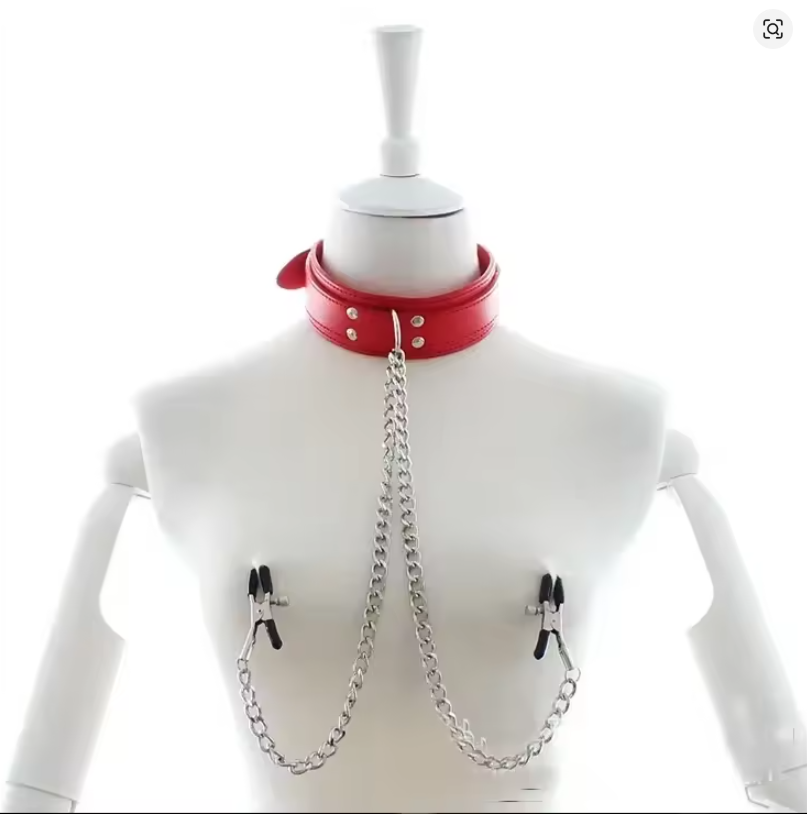 Collar con Cadena y Pinzas – Juego de pezones y cuello - Imagen 2