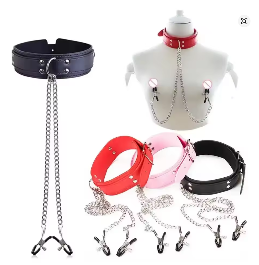 Collar con Cadena y Pinzas – Juego de pezones y cuello